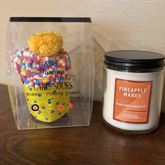 Bath & Body Works Other - BBW Pineapple Mango Candle & Cupcake Fuzzy Socks